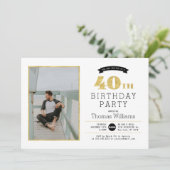 モダンゴールド 40歳誕生日パーティー フォト招待状 招待状 (スタンド正面)