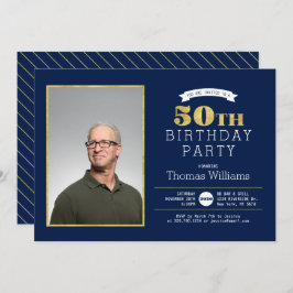 モダンゴールド 50歳誕生日パーティー フォト招待状 招待状