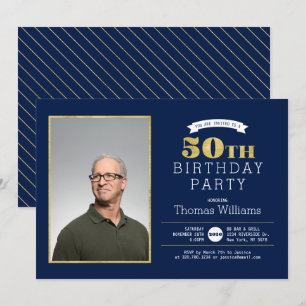 モダンゴールド 50歳誕生日パーティー フォト招待状 招待状