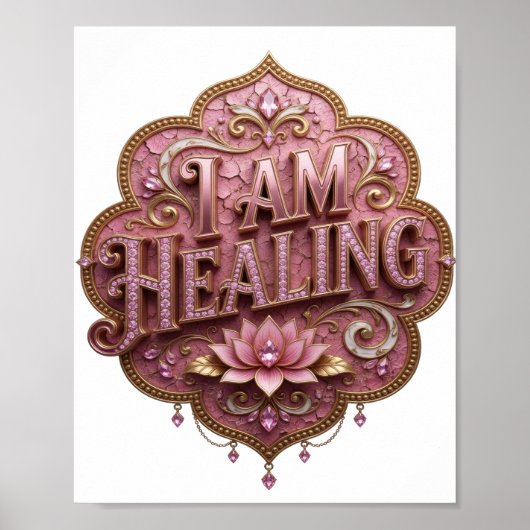 モダンゴールド I AM HEALING 3Dテキストアート ポスター (正面)