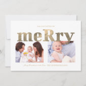 モダンゴールド「Merry」タイポグラフィーフォト家族 シーズンカード (正面)