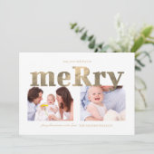 モダンゴールド「Merry」タイポグラフィーフォト家族 シーズンカード (スタンド正面)