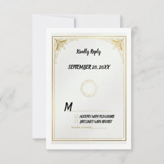 モダンゴールドRSVPカード - エレガントな結婚式の返信カード 出欠カード