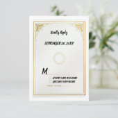 モダンゴールドRSVPカード - エレガントな結婚式の返信カード 出欠カード (スタンド正面)