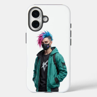 モダンサイバーパンクアニメ男子グラフィックiPhone 15ケース iPhone 16ケース