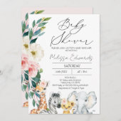 モダンサファリ ブッシュ ボヘミアンフラワー ベビーシャワー 招待状 (正面/裏面)
