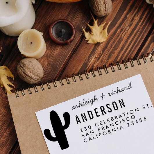 モダンサボテンと名前のタイポグラフィ差出人住所 セルフインキングスタンプ