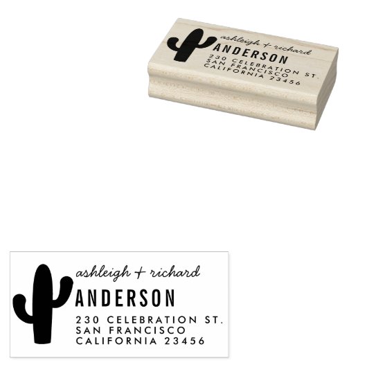モダンサボテンと名前のタイポグラフィ差出人住所 ラバースタンプ (押印)