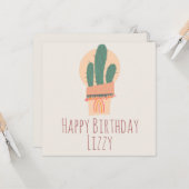 モダンサボテンの鉢植え レインボー 誕生日 カード (正面/裏面インサイチュ)