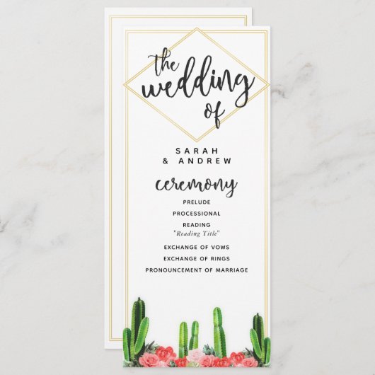モダンサボテン、多肉植物、フローラ結婚の プログラム (正面/裏面)