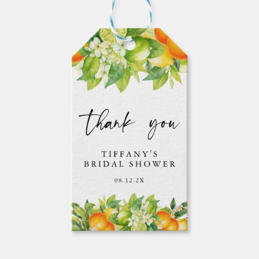 モダンサマーオレンジ レモン シトラス ブライダルシャワー ギフトタグ (正面)