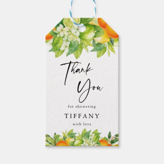 モダンサマーオレンジ レモン シトラス ブライダルシャワー ギフトタグ (正面)