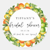 モダンサマーオレンジ レモン シトラス ブライダルシャワー ラウンドシール (正面)