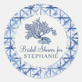 モダンサマー ダスティーブルーとホワイトのブライダルシャワー ラウンドシール