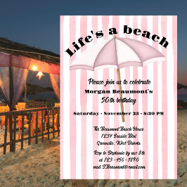 モダンサマー ビーチパーティー ストライプ 50歳の誕生日 招待状