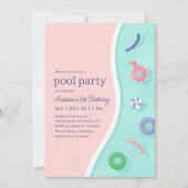 モダンサマー プールパーティー 誕生日 招待状 (正面)