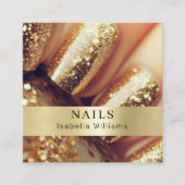 モダンサロン金ゴールドグリッター爪、 ネイル スクエア名刺 (正面)