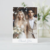 モダンサンキューカードと写真、ほこりっぽいブルー文字 サンキューカード (スタンド正面)