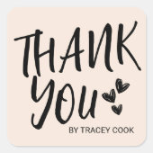 モダンサンキュータイポグラフィ赤面ピンクミニマル スクエアシール (正面)