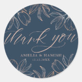 モダンサンキューダークブルー&バラ金ゴールド結婚 ラウンドシール (正面)