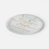 モダンサンキューブルー金ゴールドクロスボーイバプテスマ ペーパープレート (アングル)