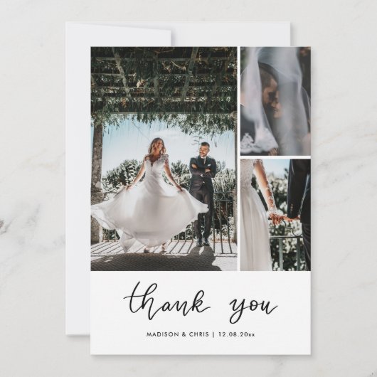 モダンサンクススクリプト結婚式写真 サンキューカード (正面)