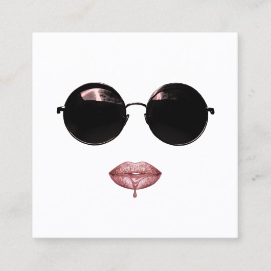 モダンサングラス&バラ金ゴールド唇メイクアップアーティスト スクエア名刺 (正面)