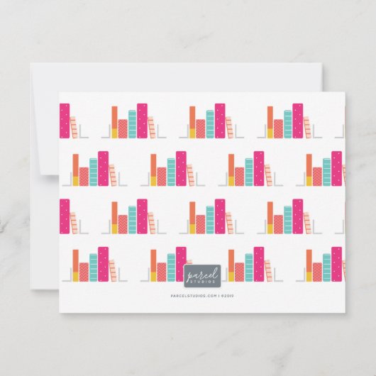 モダンサンゴとピンクの本棚 ノートカード (裏面)