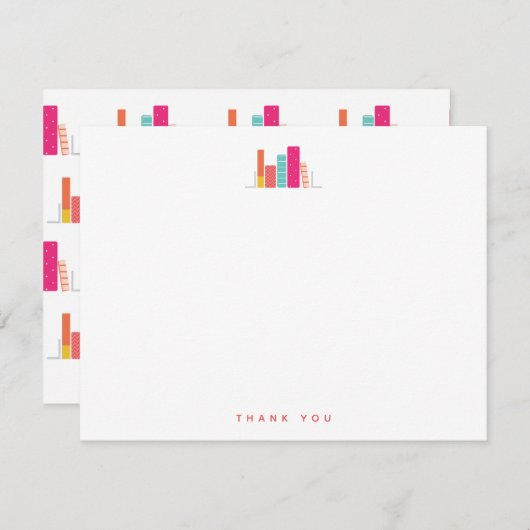 モダンサンゴとピンクの本棚 ノートカード (正面/裏面)