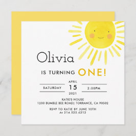 モダンサンシャイン 1歳の誕生日パーティー招待状 招待状