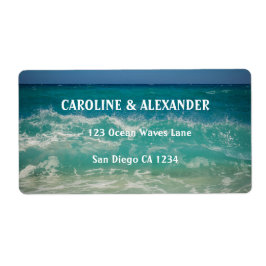 モダンサンセットオーシャンウォータートロピカルビーチウェディング ラベル