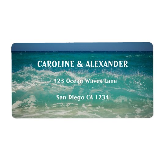 モダンサンセットオーシャンウォータートロピカルビーチウェディング ラベル (正面)