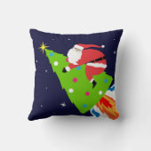 モダンサンタオンクリスマスツリーロケットおもしろい宇宙 クッション (裏面)