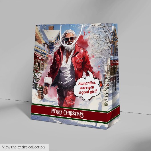 モダンサンタクロースモノグラム クリスマス ギフトバッグ