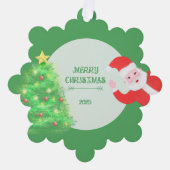モダンサンタモミの木クリスマスグリーン背景 オーナメントカード (正面)