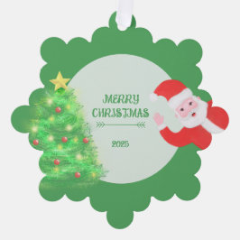 モダンサンタモミの木クリスマスグリーン背景 オーナメントカード