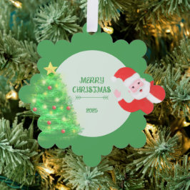 モダンサンタモミの木クリスマスグリーン背景 オーナメントカード