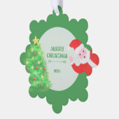 モダンサンタモミの木クリスマスグリーン背景 オーナメントカード (左)
