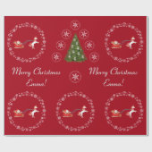 モダンサンタユニコーンパーソナライズされたネームメリークリスマス ラッピングペーパー (フラット)