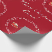 モダンサンタユニコーンパーソナライズされたネームメリークリスマス ラッピングペーパー (角)