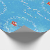 モダンサンタユニコーンパーソナライズされたネームメリークリスマス ラッピングペーパー (角)