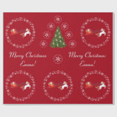 モダンサンタユニコーンパーソナライズされたネームメリークリスマス ラッピングペーパー (フラット)