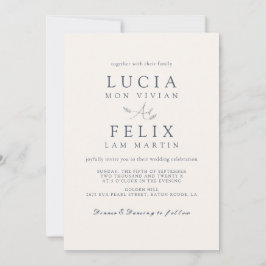 モダンサンプ葉ルス・ダスティ・ブルー結婚ズ 招待状