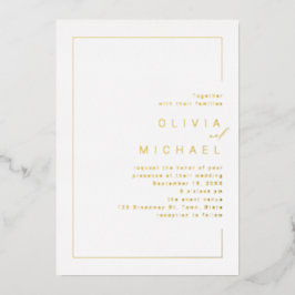 モダンシックなフレーム結婚ミニマル写真箔 箔招待状