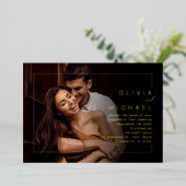 モダンシックなフレーム結婚ミニマル写真箔 箔招待状 (立ち正面)