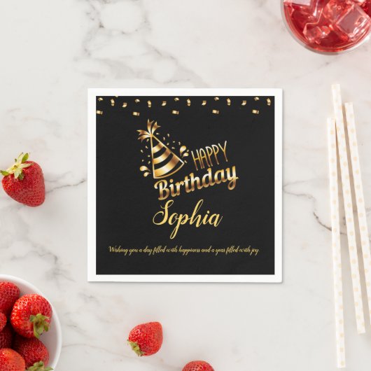 モダンシックなブラックと金ゴールドの甘さ16 スタンダードカクテルナプキン (インサイチュ)