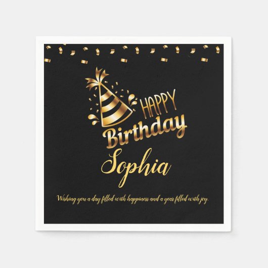 モダンシックなブラックと金ゴールドの甘さ16 スタンダードカクテルナプキン (正面)