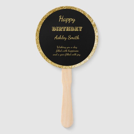 モダンシックなブラックと金ゴールドの甘さ16 ハンドファン (裏面)