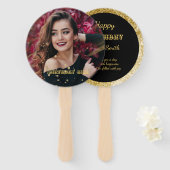 モダンシックなブラックと金ゴールドの甘さ16 ハンドファン (正面&裏面)