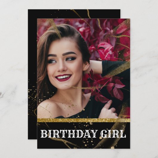 モダンシックなブラックと金ゴールドの甘さ16 招待状 (正面/裏面)